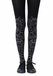Zohara "Cat Lady" Light Grey Print Tights
