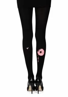 Zohara "A Donut Bite" Black Print Tights