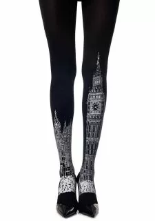 Zohara London Time" Black Print Tights"