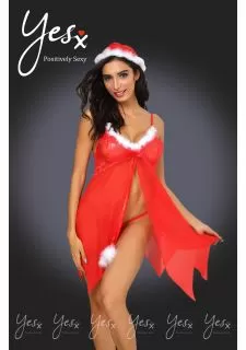 YesX YX947 3pc Red/White Hat, Babydoll & Thong