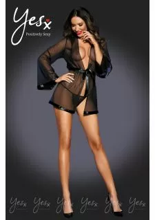 YesX YX943 Black 2pc Robe & Thong