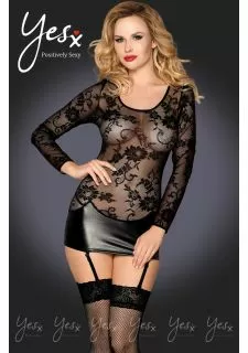 YesX YX942 Black 3pc Dress, Thong & Stockings
