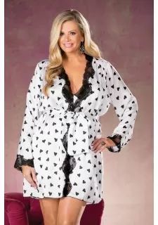 Shirley of Hollywood X25799 Heart Print & Lace Robe