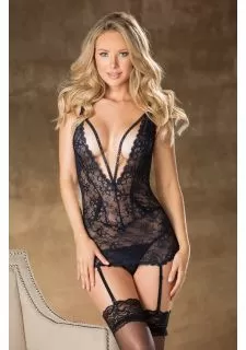 Shirley of Hollywood 31385 Gartered Chemise in Navy Blue