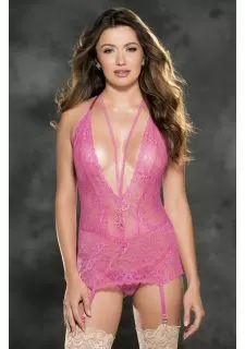 Shirley of Hollywood 31385 Gartered Chemise Hot Pink