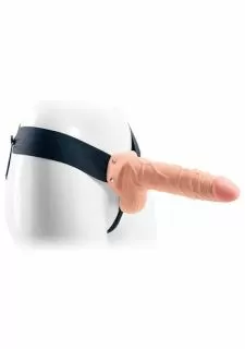 Real Rapture Vibrating Hollow Strap On 8 Inch Flesh With Balls