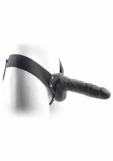 Real Rapture Vibrating Hollow Strap On 8 Inch Black With Balls