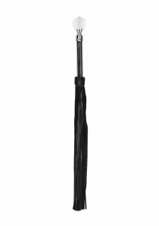 Ouch! Pain Sparkling Round metal Handle Leather Flogger - Black