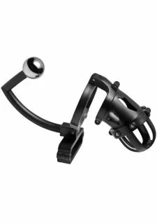 Master Series Oppressor Male Chastity Cock Cage with Ball Clamp and Anal Hook