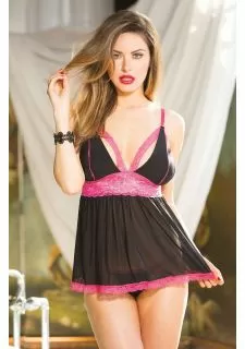Stretch Knit & Stretch Lace Split Cup Babydoll Black