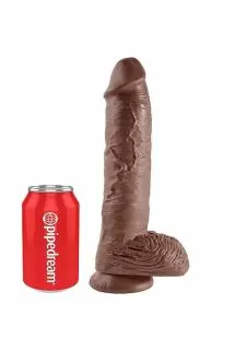 King Cock 10 Inch Realistic Dildo With Balls -Brown
