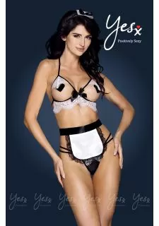 Yesx YX173 5pc Headpiece,bra,pasties,apron,thong White