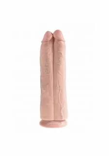 King Cock 11 Inch Realistic Dildo Two Cocks One Hole -Flesh