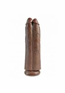 King Cock 11 Inch Realistic Dildo Two Cocks One Hole -Brown