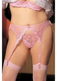 Scalloped Embroidery Garter Belt Pink