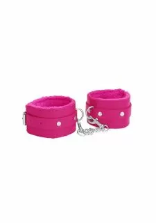 Ouch Plush Leather Handcuffs-pink