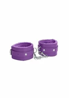 Ouch Plush Leather Handcuffs-purple