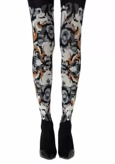 Zohara "Earth Goddess" Grey Orange Print Tights