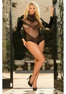 Plus Size Long Sleeve Mesh Teddy Black