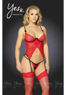 YesX YX233 Red Bustier, Thong & Stockings!