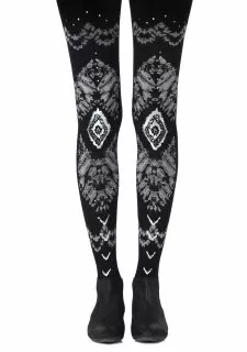 Zohara "The Long And Winding Road" Black Print Tights