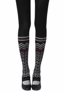 Zohara "Zig Zag Walk" Black Print Tights