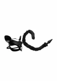XR Brands Cat Tail Anal Plug and Mask Set - Black