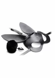 XR Brands Bunny Tail Anal Plug and Mask Set - Black
