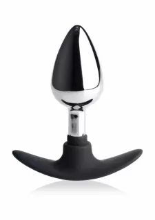 Master Series Dark Invader Metal & Silicone Anal Plug - Medium - Silver