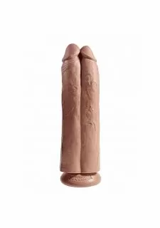 King Cock 11 Inch Realistic Dildo Two Cocks One Hole -Tan