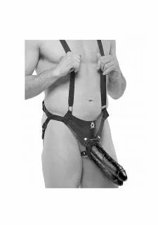 King Cock 11 Inch Two Cocks One Hole Hollow Strap-On Realistic Dildo