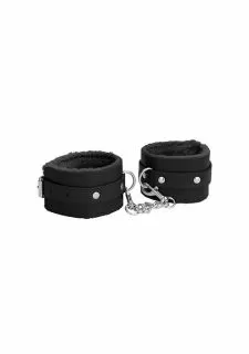 Ouch Plush Leather Handcuffs-Black